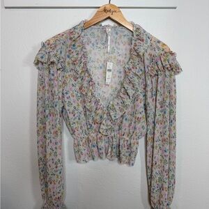 Ruffled Floral Blouse - Multicolor